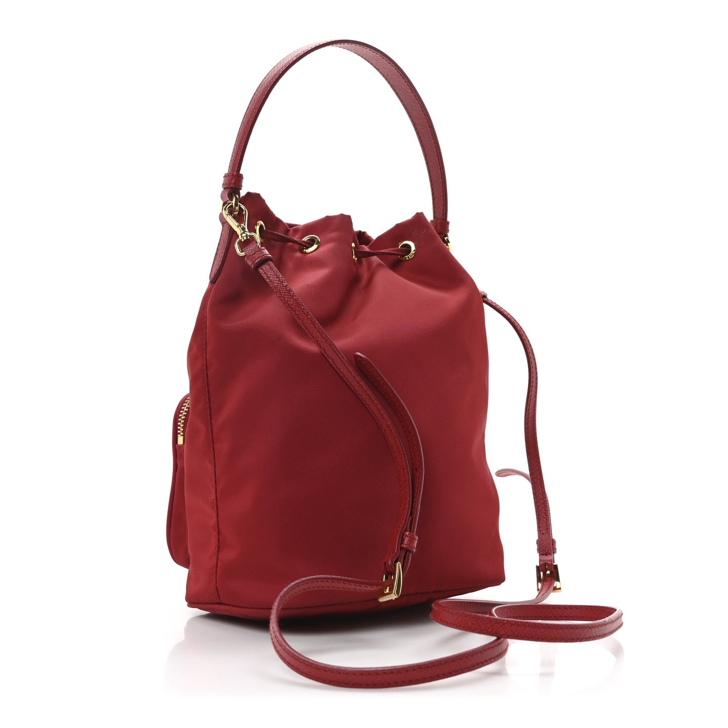 Nylon Vela Saffiano Mini Bucket Crossbody Bag Fuoco