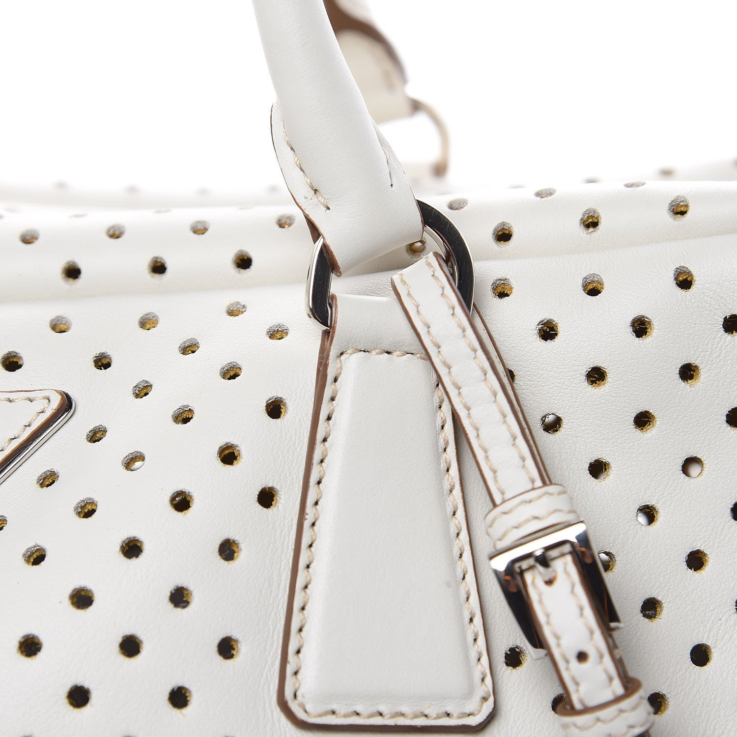 Prada City Calfskin Perforated Zip Around Tote Talco Mimosa 12 of 13