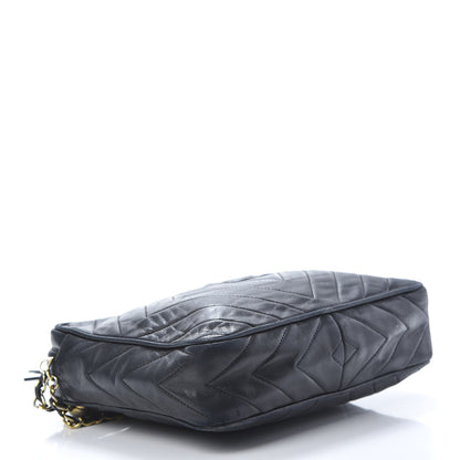 Chanel Lambskin Chevron Quilted Tassel Camera Case Black 4 of 14