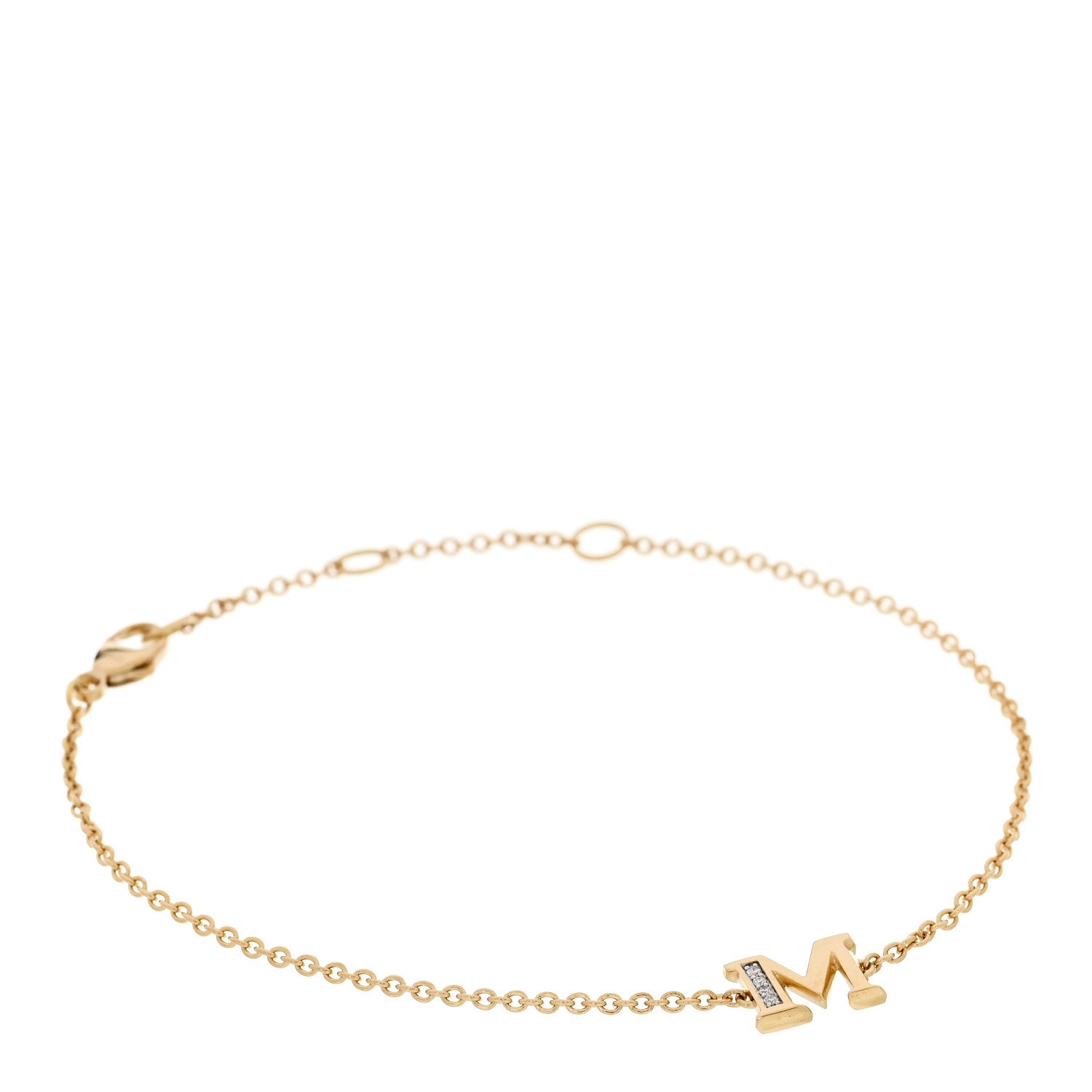 David Yurman 18K Yellow Gold Diamond Initial M Chain Bracelet 1 of 5