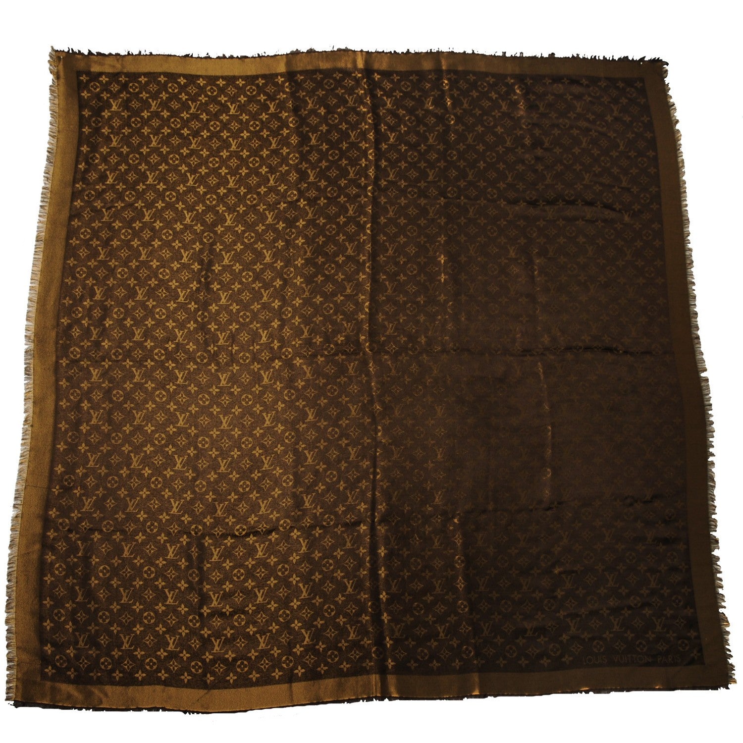 Louis Vuitton Silk Wool Monogram Shine Shawl Brown 1 of 6