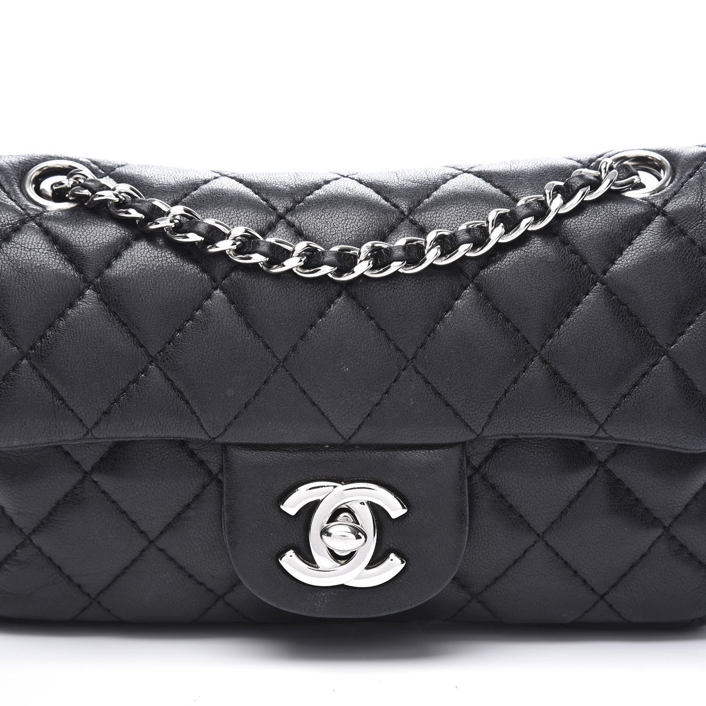 Lambskin Quilted Mini Rectangular Flap Black