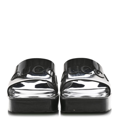 Gucci Rubber Gucci Logo Womens Platform 20/60mm Slide Sandals 37 Black 3 of 10