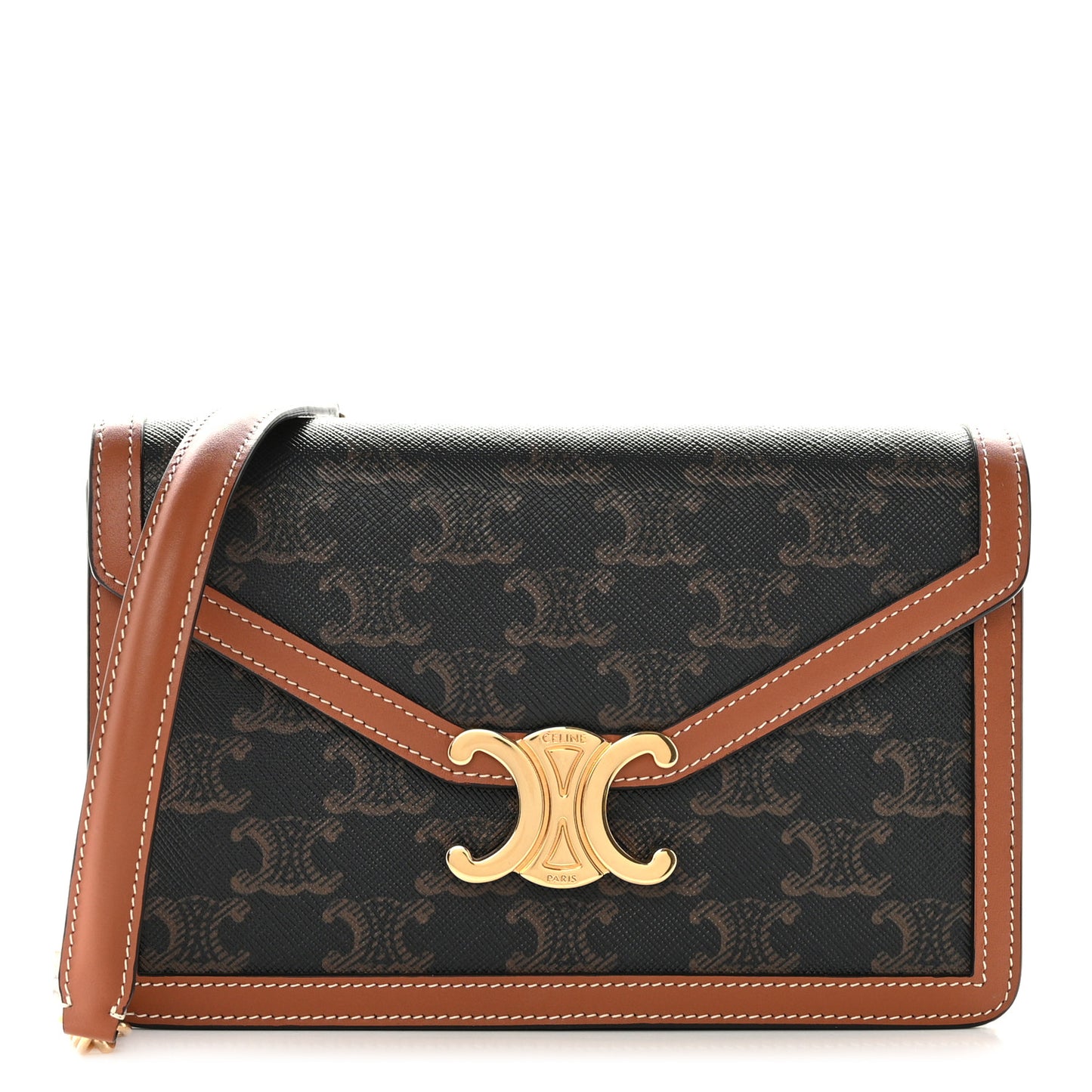 Triomphe Canvas Calfskin Margo Wallet on Chain Tan