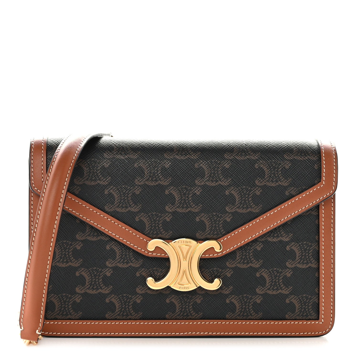 Celine Triomphe Canvas Calfskin Margo Wallet on Chain Tan 1 of 10