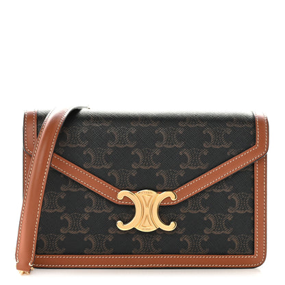 Celine Triomphe Canvas Calfskin Margo Wallet on Chain Tan 1 of 10
