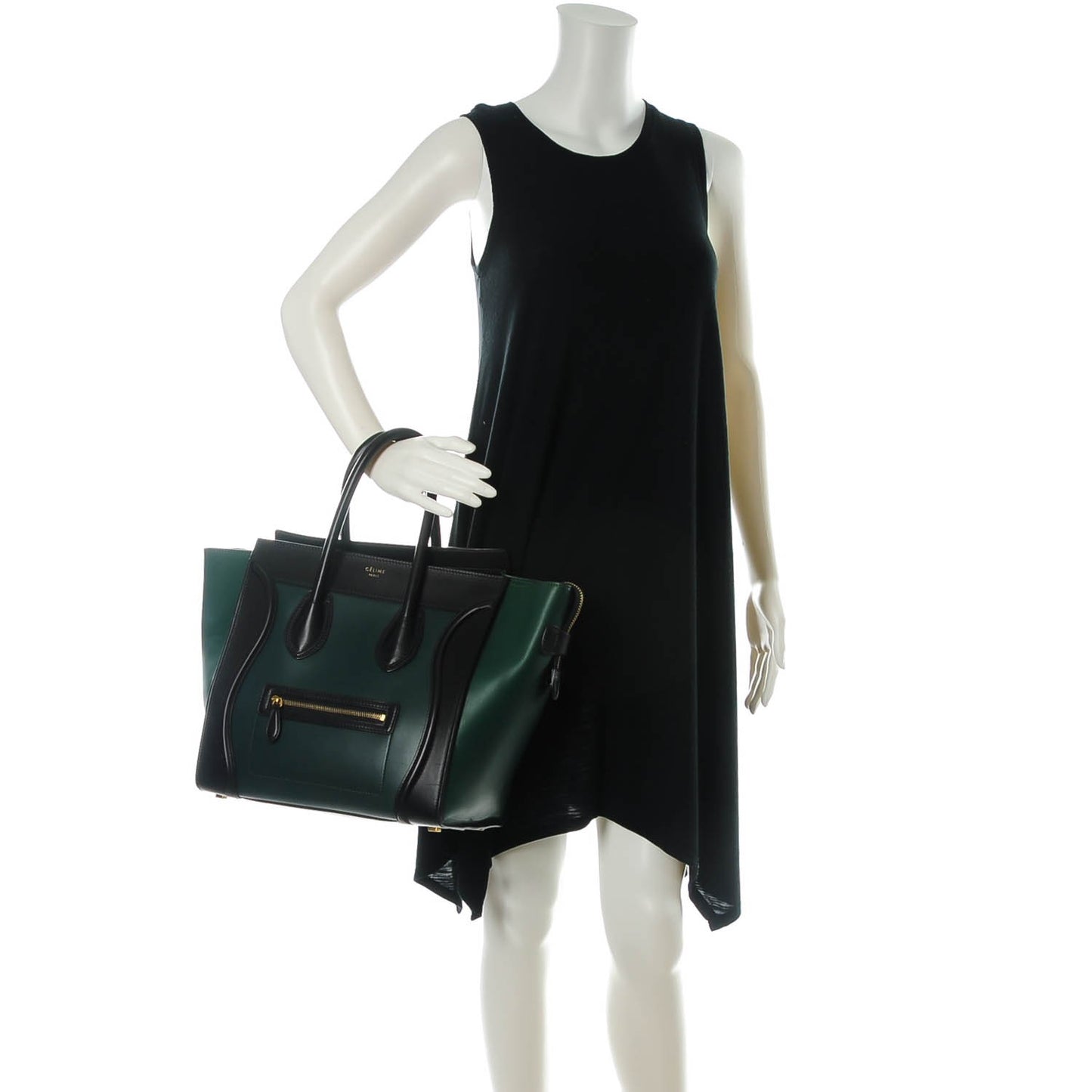 Satin Calfskin Mini Bi-Color Luggage Bottle Green Black