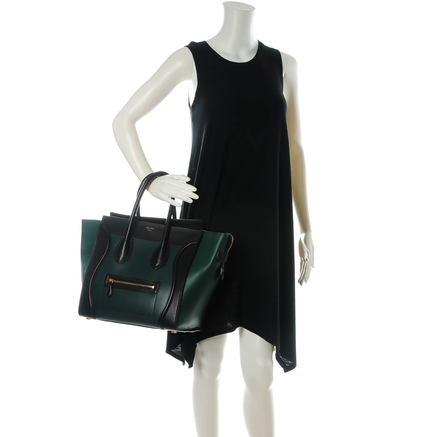 Celine Satin Calfskin Mini Bi-Color Luggage Bottle Green Black 2 of 7