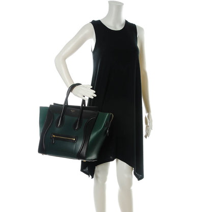 Celine Satin Calfskin Mini Bi-Color Luggage Bottle Green Black 2 of 7