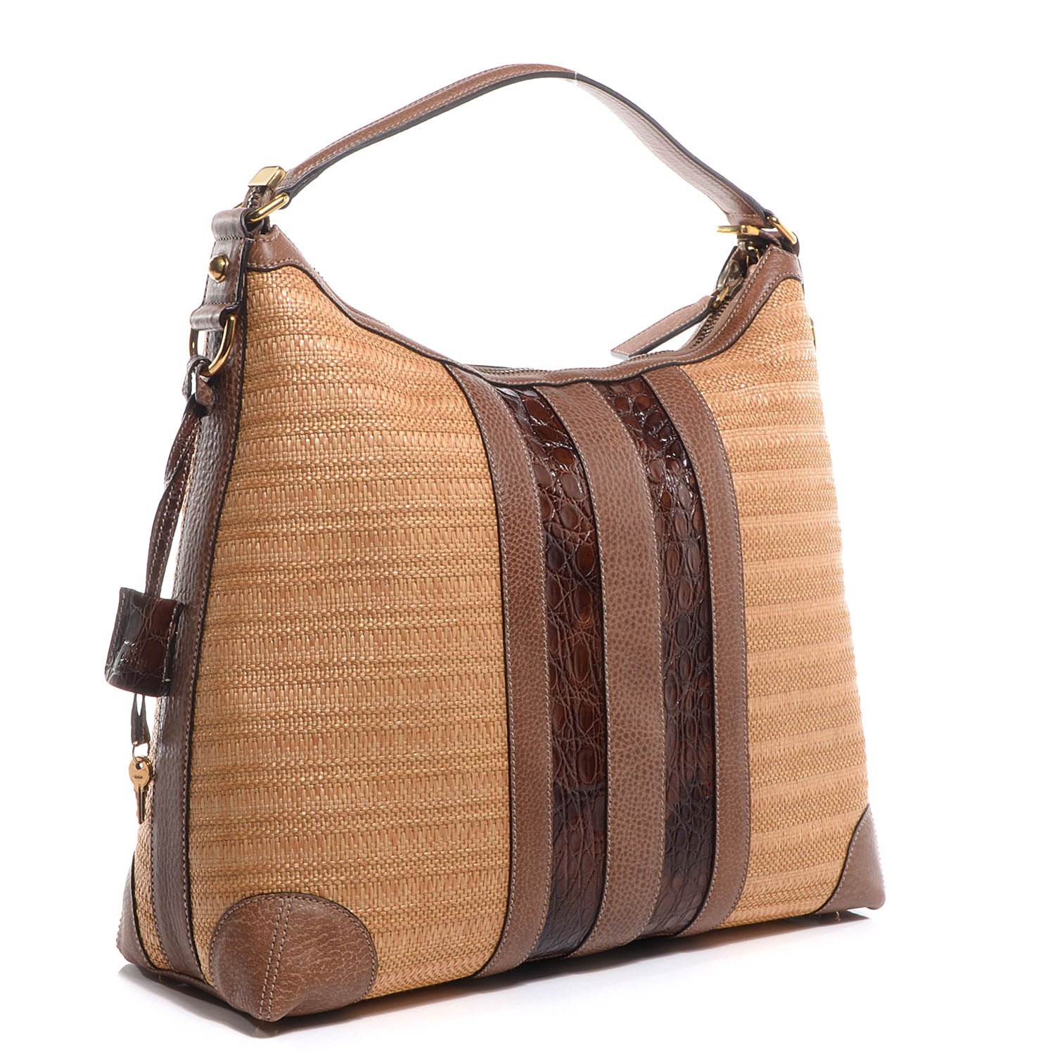 Gucci Straw Crocodile Medium Secret Hobo Brown 3 of 7