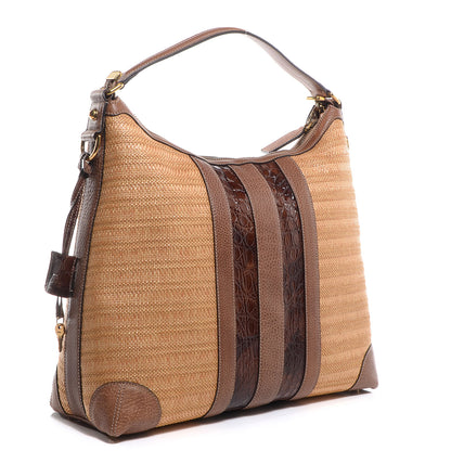 Gucci Straw Crocodile Medium Secret Hobo Brown 3 of 7
