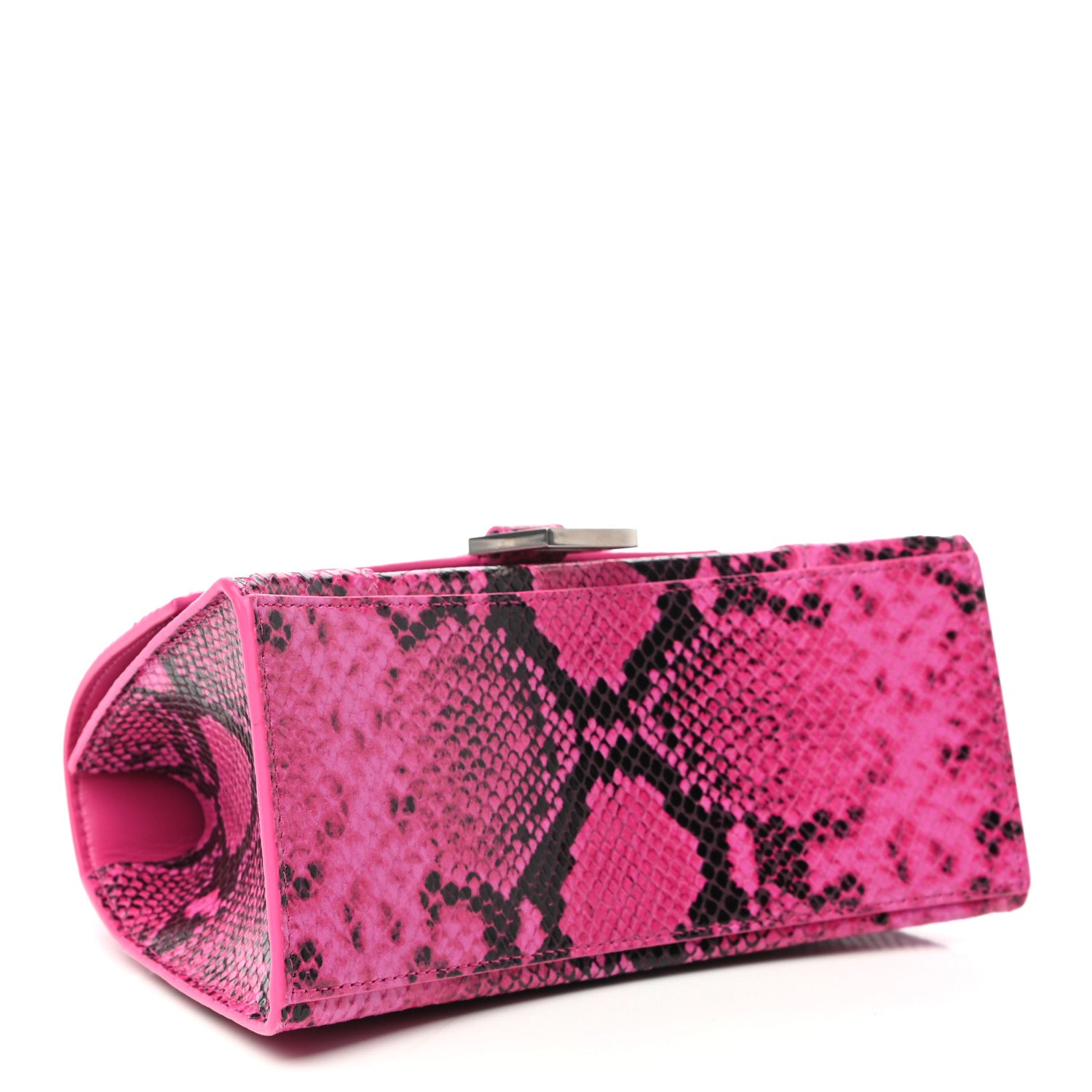 Balenciaga Shiny Calfskin Python Effect Small Hourglass Top Handle Bag Fuchsia Black 4 of 9