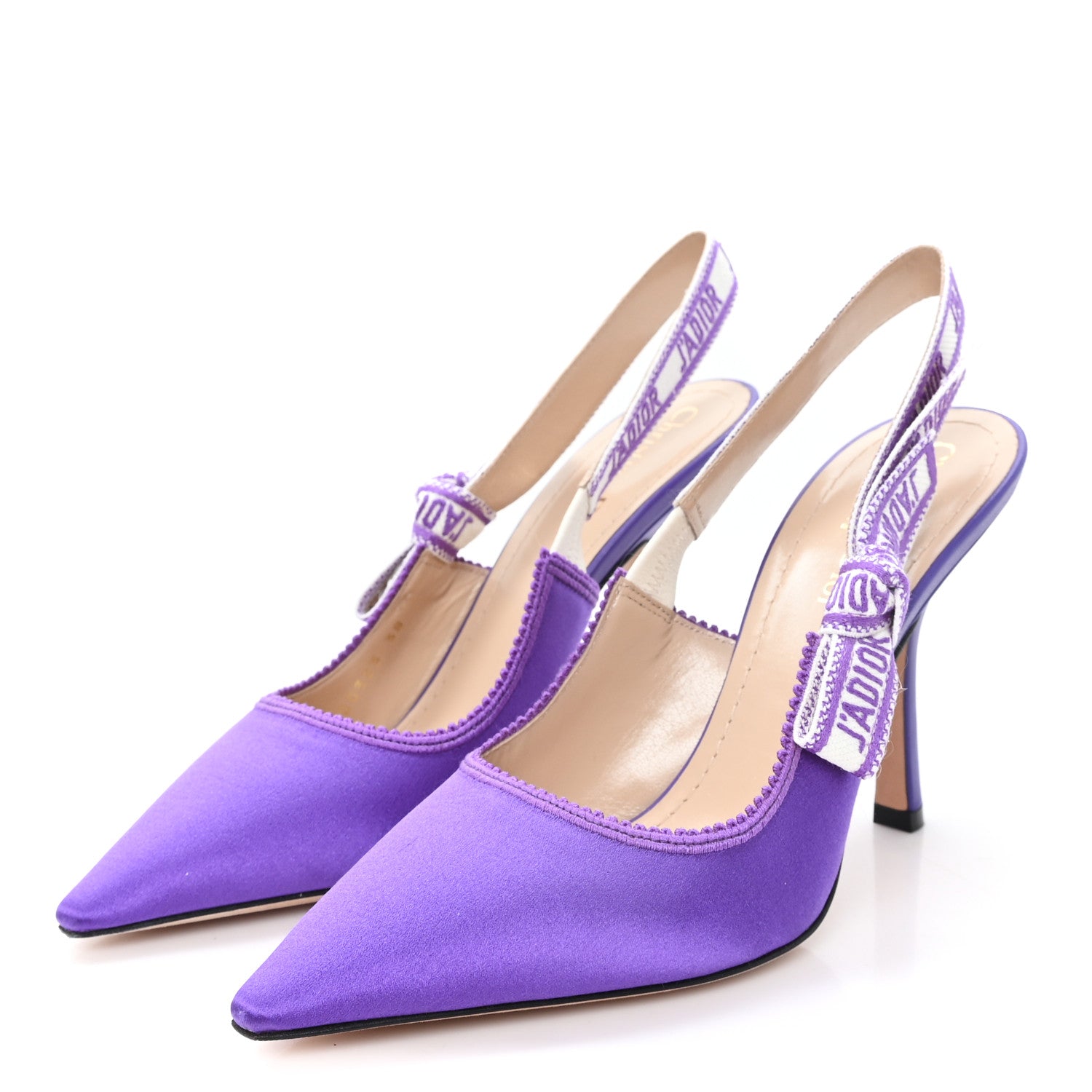Christian Dior Satin Ribbon J Adior Slingback 100mm Pumps 38 Purple 4 of 10