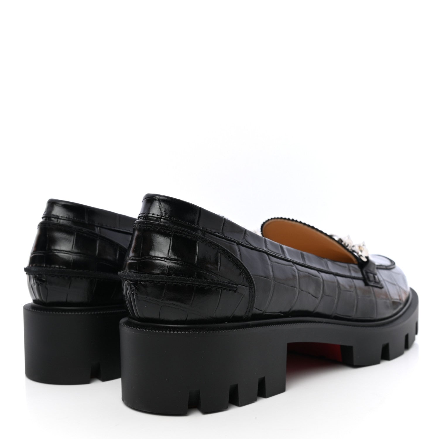 Christian Louboutin Croc Calfskin Embossed Womens Lug Swing Loafers 39.5 Black 4 of 9