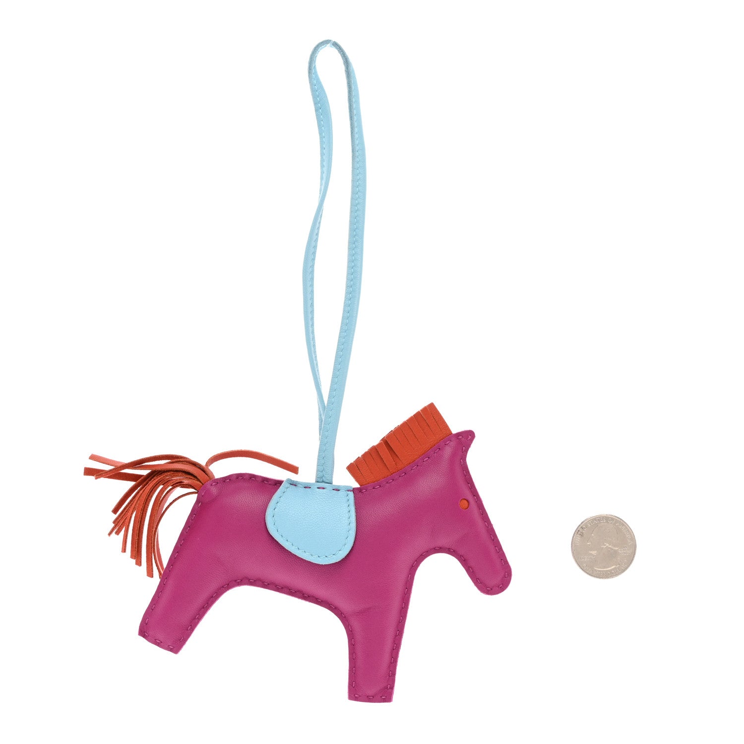 Hermes Milo Lambskin Grigri Rodeo Horse Bag Charm MM Rose Pourpre Cornaline Celeste 2 of 5