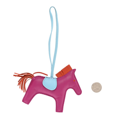 Hermes Milo Lambskin Grigri Rodeo Horse Bag Charm MM Rose Pourpre Cornaline Celeste 2 of 5