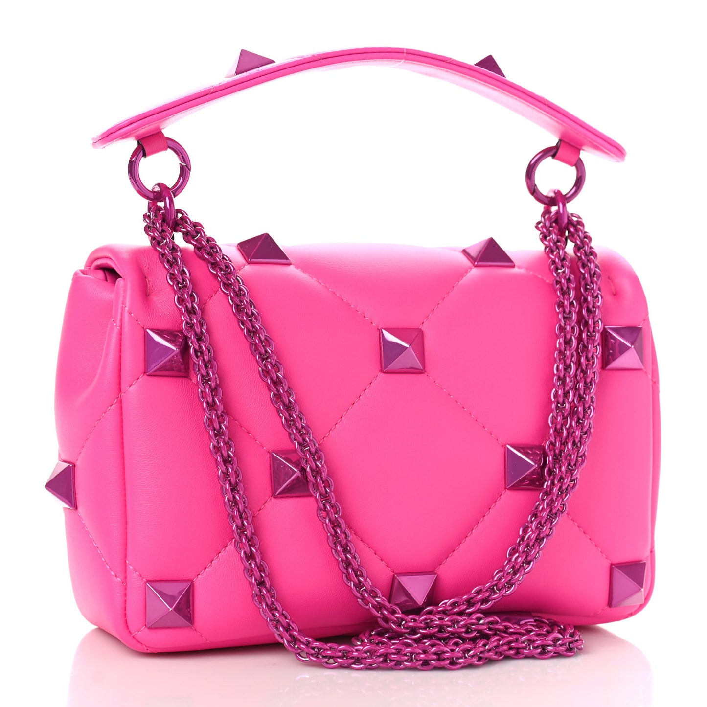Nappa Lacquer Monochrome Medium Roman Stud Shoulder Bag Pink PP
