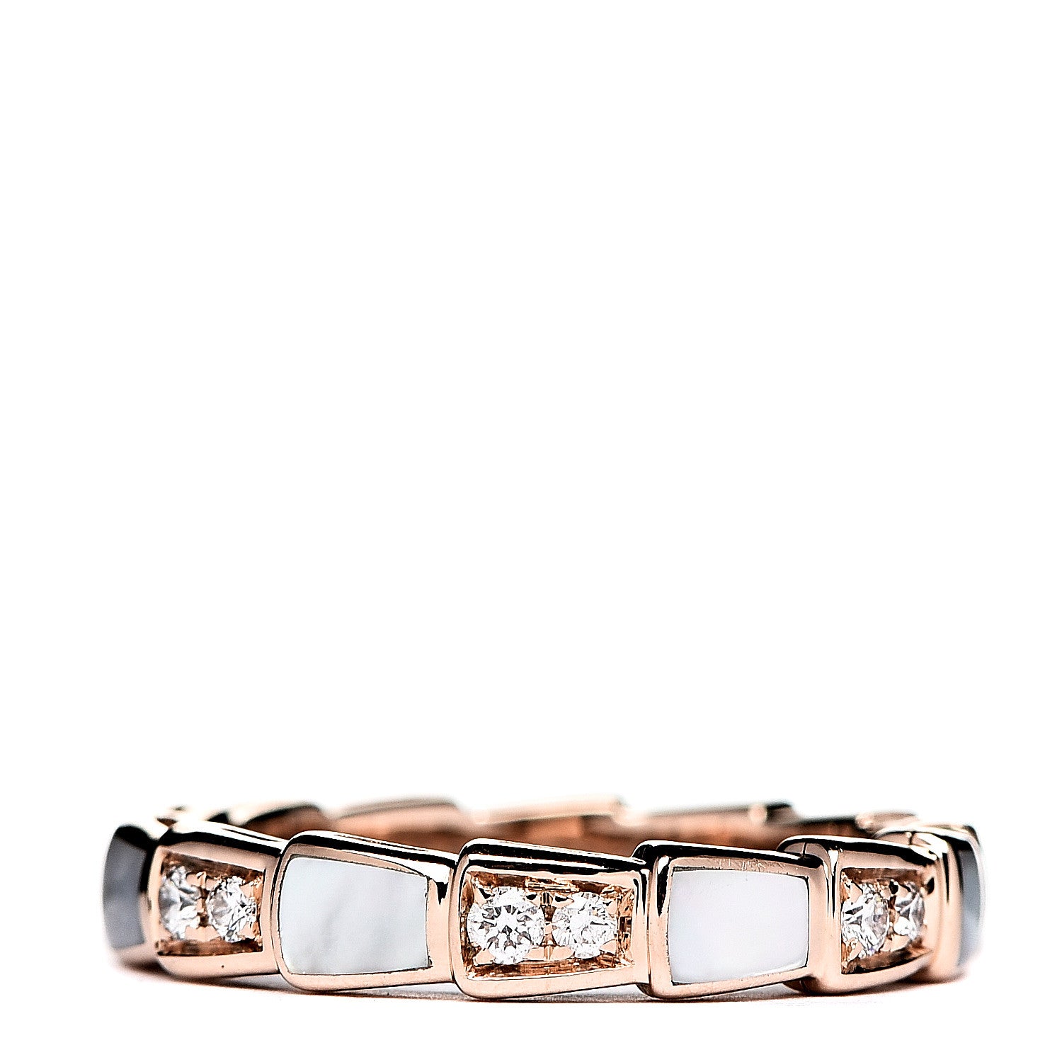 Bulgari 18K Rose Gold Diamond Mother of Pearl 4mm Serpenti Viper Band Ring 51 5.75 1 of 3