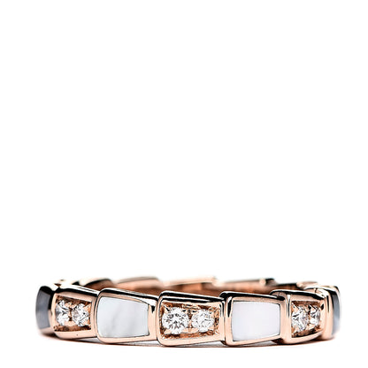 Bulgari 18K Rose Gold Diamond Mother of Pearl 4mm Serpenti Viper Band Ring 51 5.75 1 of 3