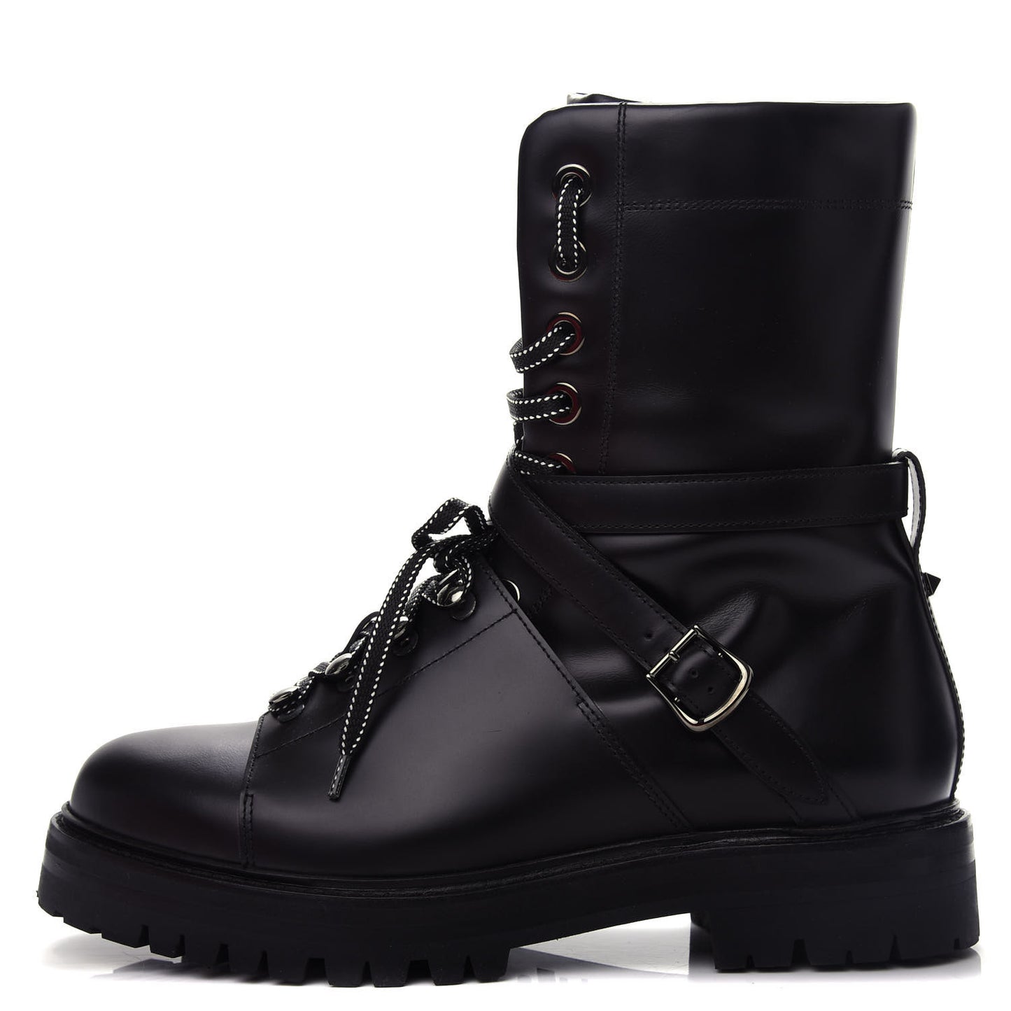 Smooth Calfskin Rockstud Buckled 25mm Combat Boots 40 Black