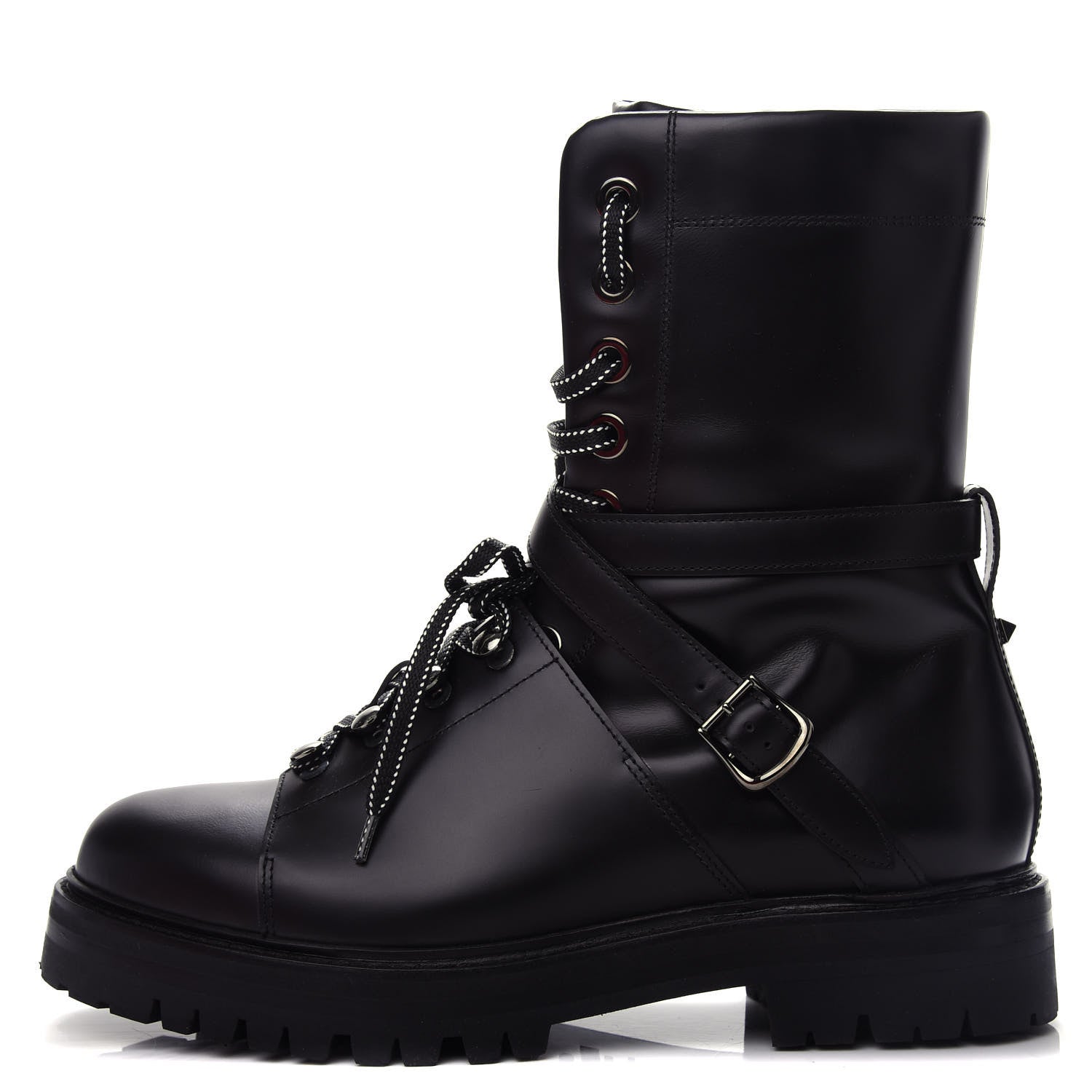Valentino Garavani Smooth Calfskin Rockstud Buckled 25mm Combat Boots 40 Black 1 of 11