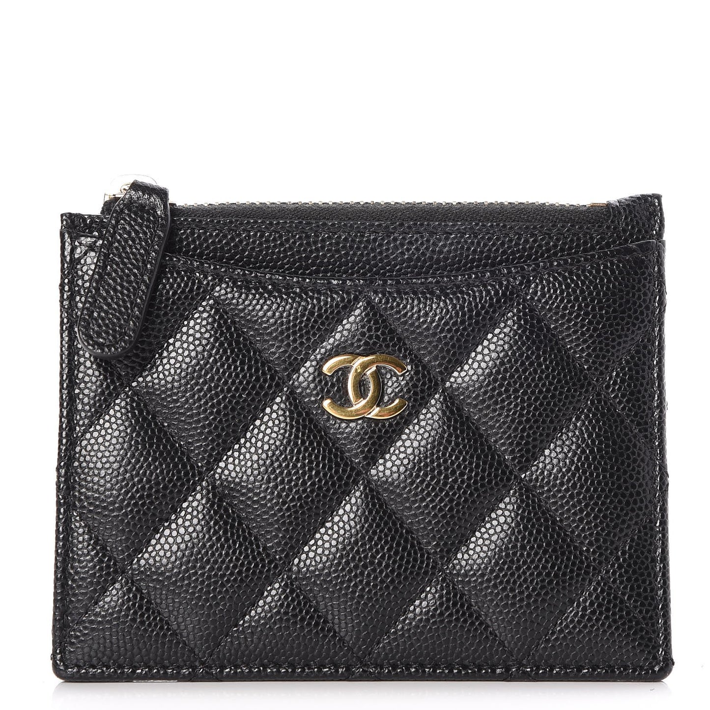 Caviar Quilted CC Zip Card Holder Black