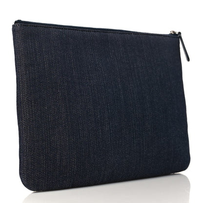 Chanel Denim Medium Deauville Pouch Clutch Blue Orange 3 of 7