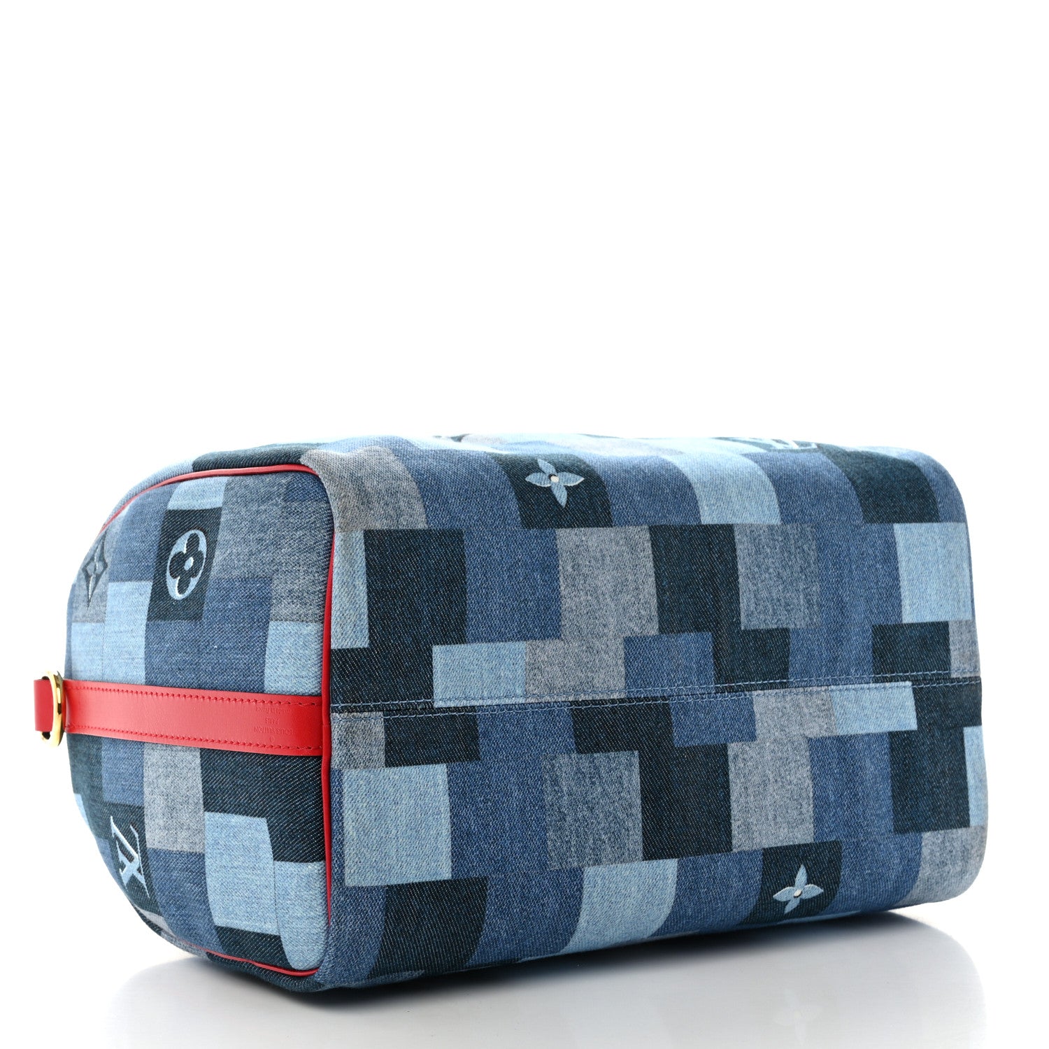Louis Vuitton Denim Damier Monogram Patchwork Speedy Bandouliere 30 Blue Rouge 4 of 12