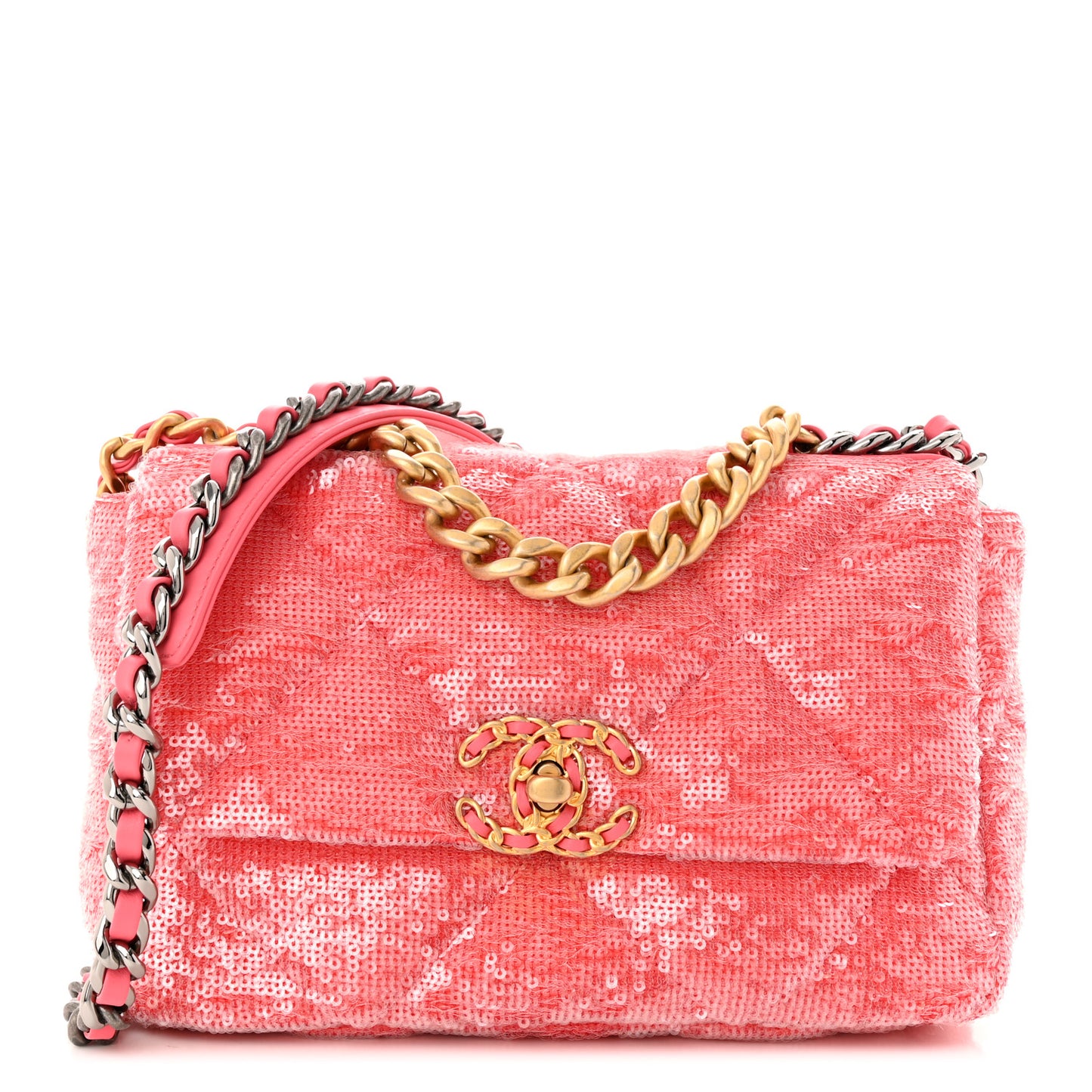 Sequin Quilted Medium Chanel 19 Flap Coral