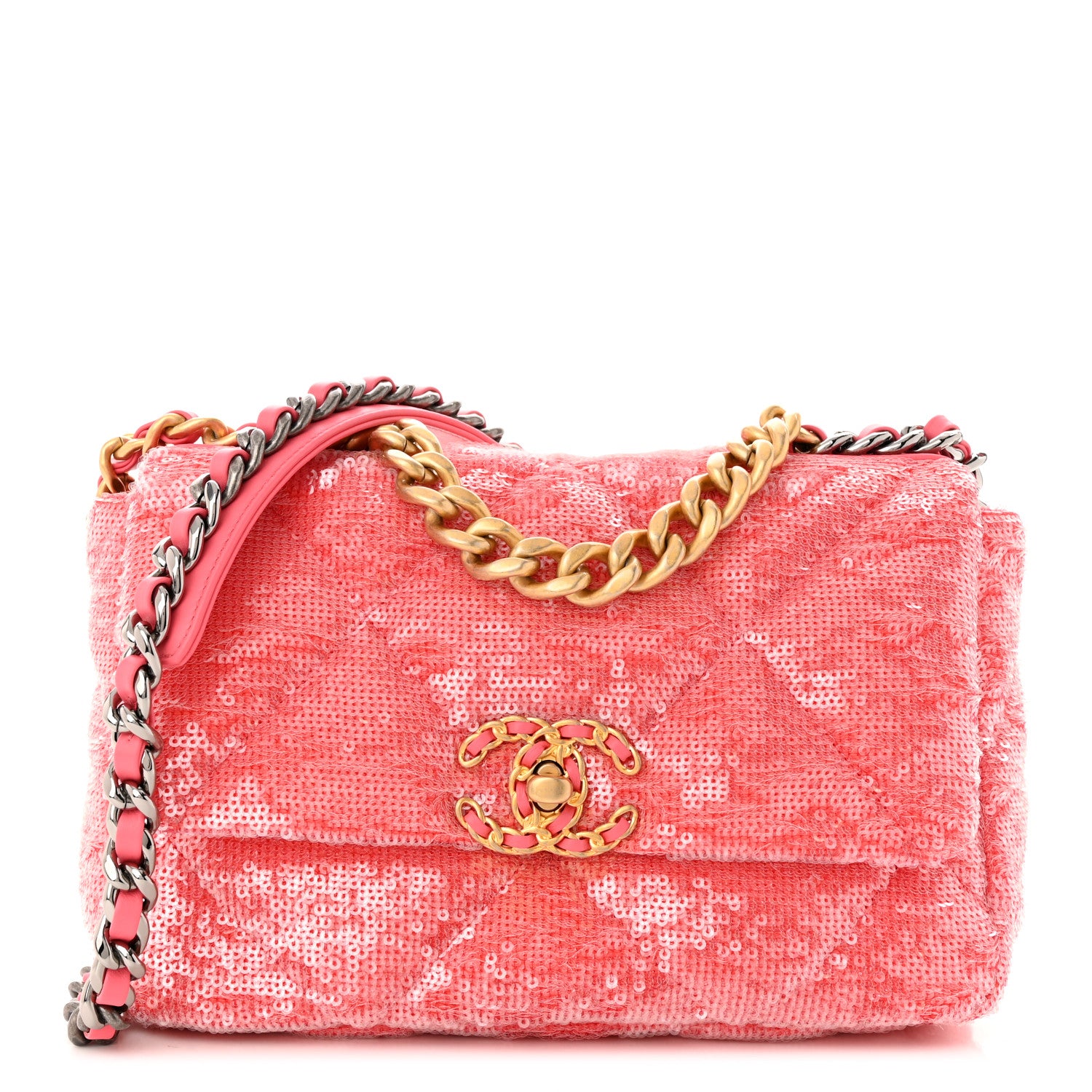 Chanel Sequin Quilted Medium Chanel 19 Flap Coral 1 of 10