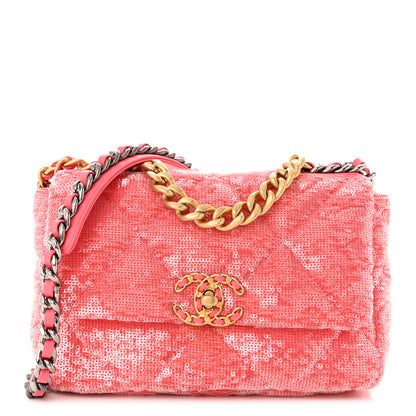 Chanel Sequin Quilted Medium Chanel 19 Flap Coral 1 of 10