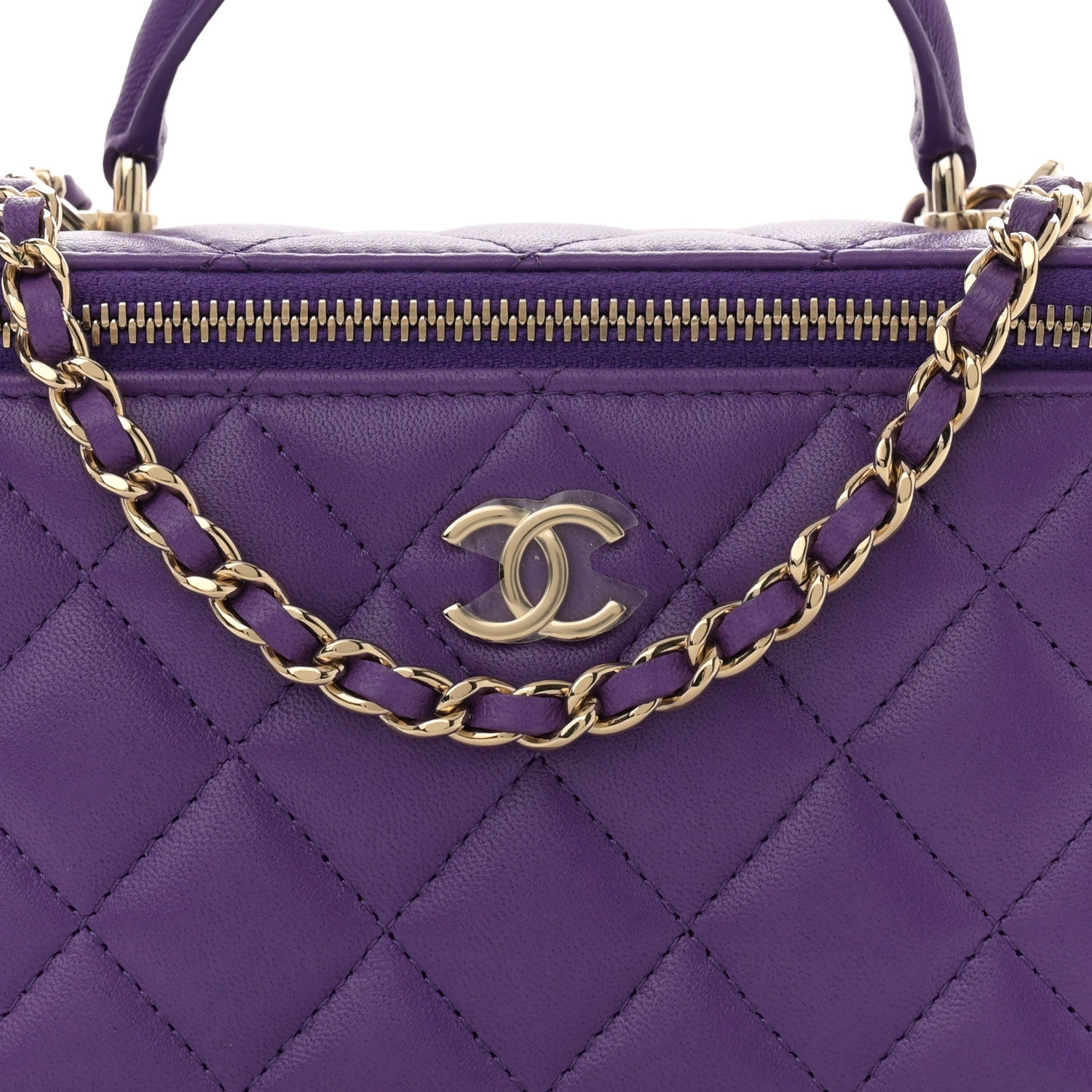 Chanel Lambskin Quilted Small Top Handle Vanity Case With Chain Purple 8 of 11