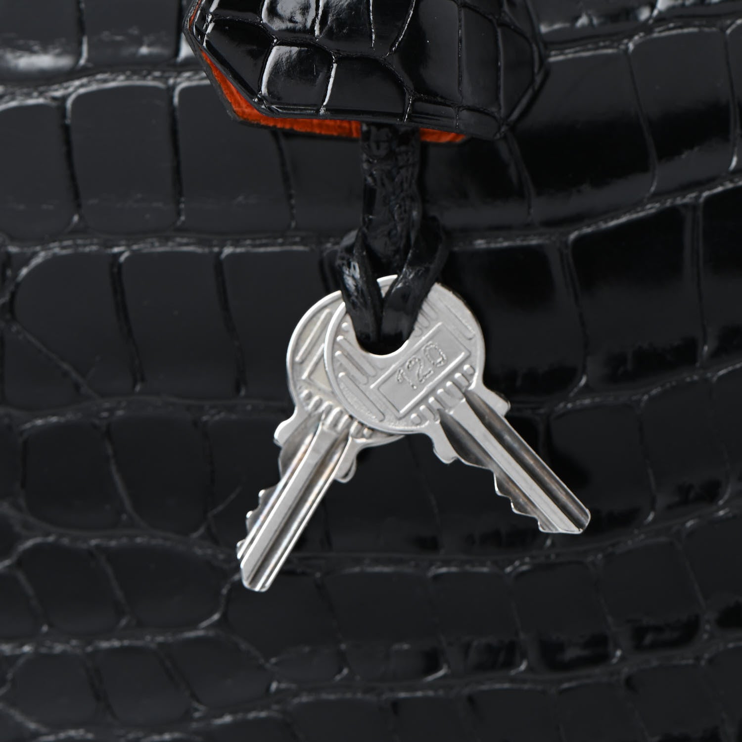 Hermes Shiny Porosus Crocodile Birkin 35 Black Orange 30 of 34