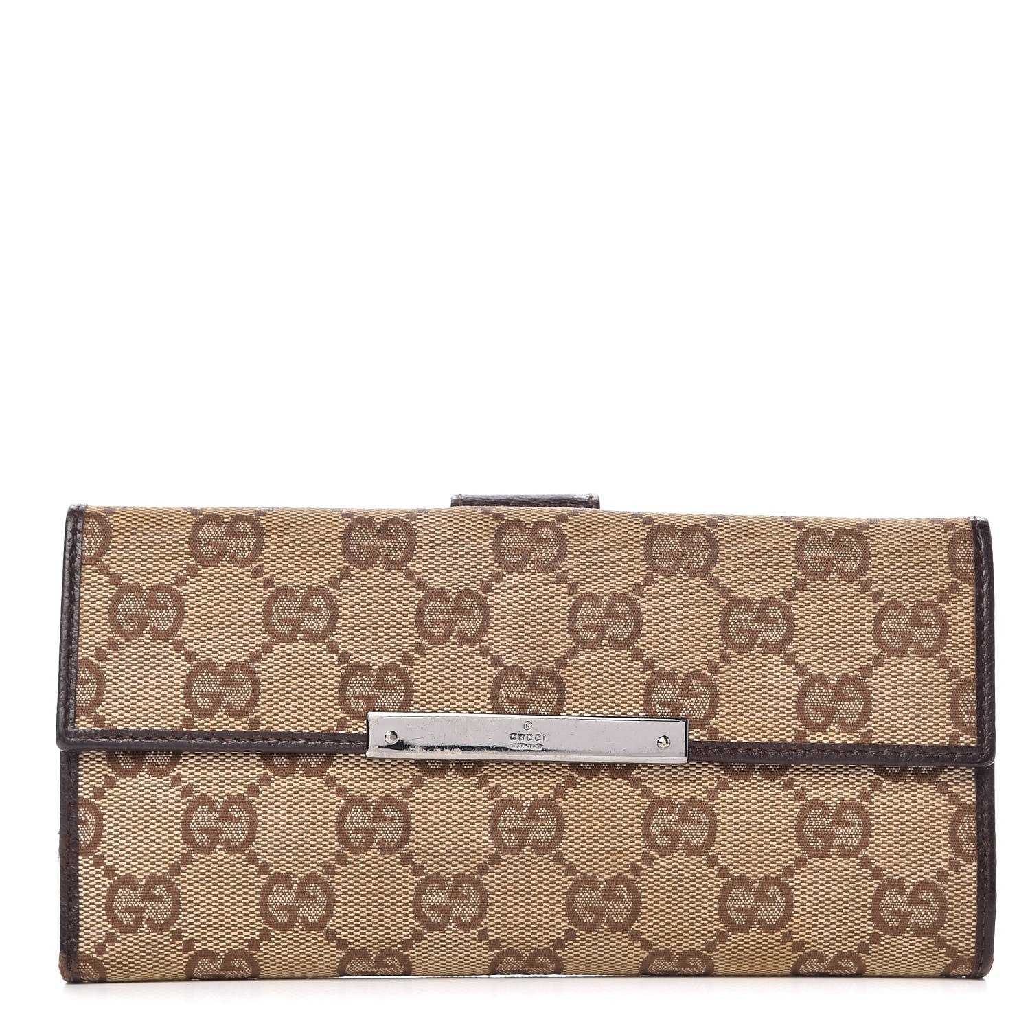 Gucci Monogram Metal Bar Continental Flap Wallet Beige Ebony Dark Brown 1 of 12