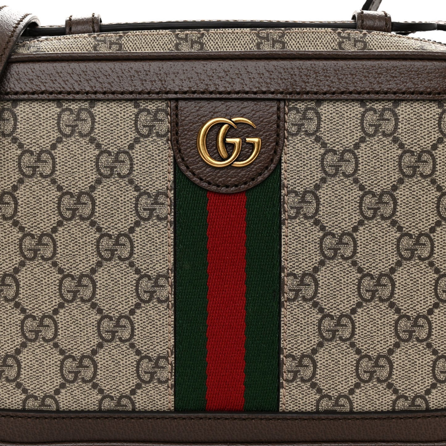 GG Supreme Monogram Web Small Ophidia Top Handle Shoulder Bag Brown