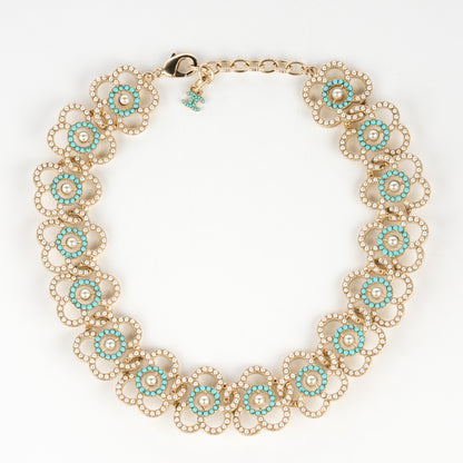 Chanel Bead Pearl CC Flower Necklace Gold 3 of 6