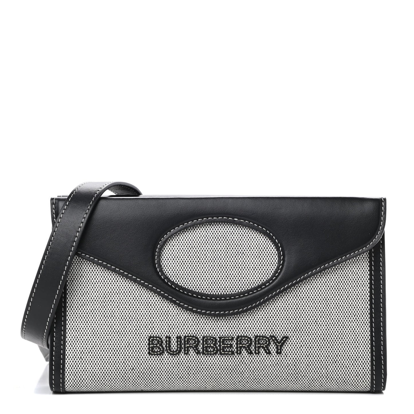 Canvas Calfskin Foldover Pocket Bag Black