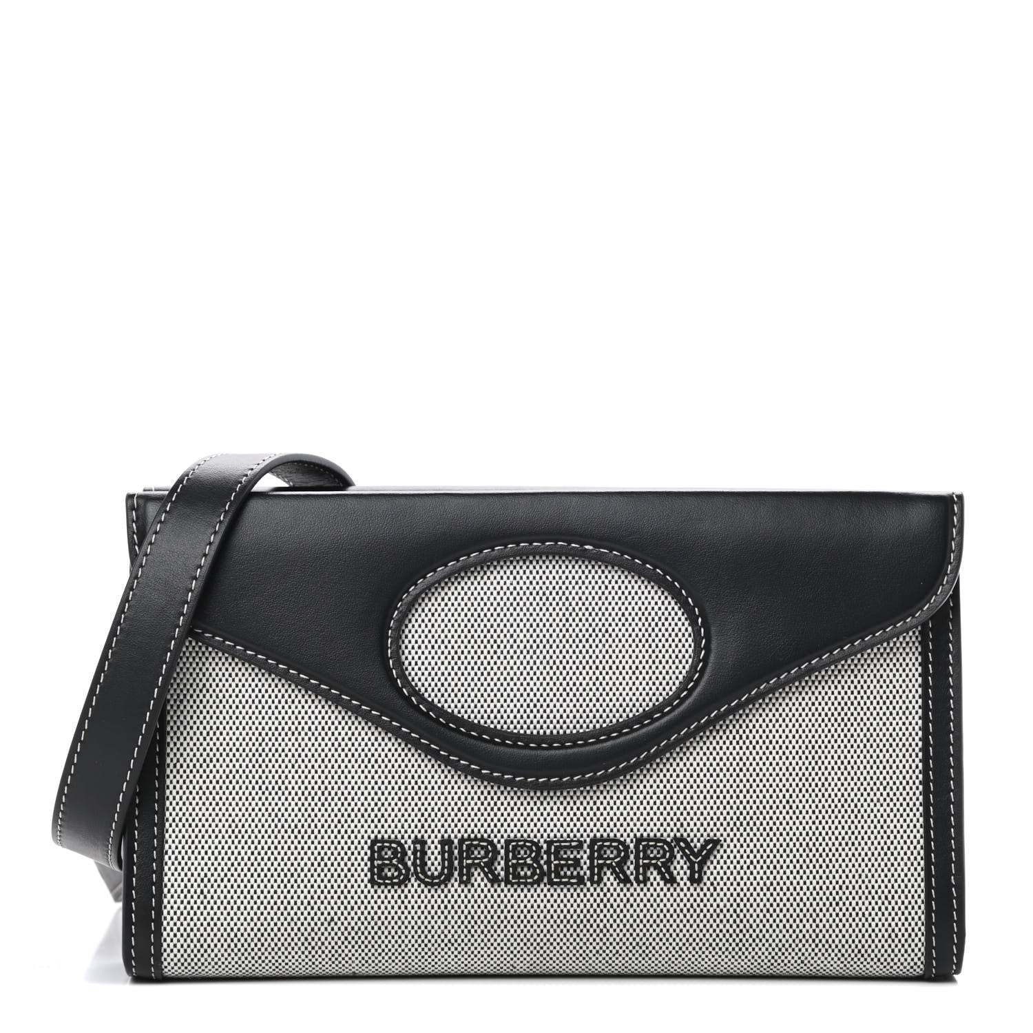 Burberry Canvas Calfskin Foldover Pocket Bag Black 1 of 15