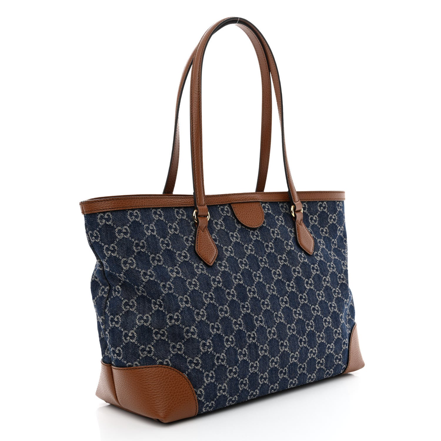 Gucci New Denim GG Monogram Medium Ophidia Shopping Tote Blue Tea Cuir 3 of 10