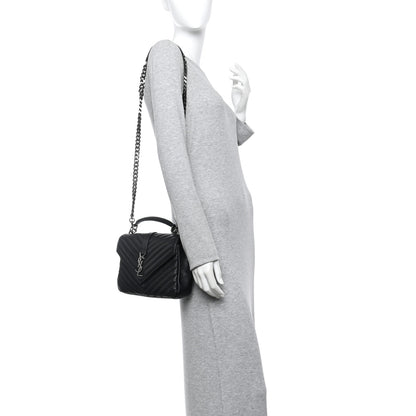 Saint Laurent Sheepskin Matelasse Chevron Monogram Medium College Bag Black 2 of 14