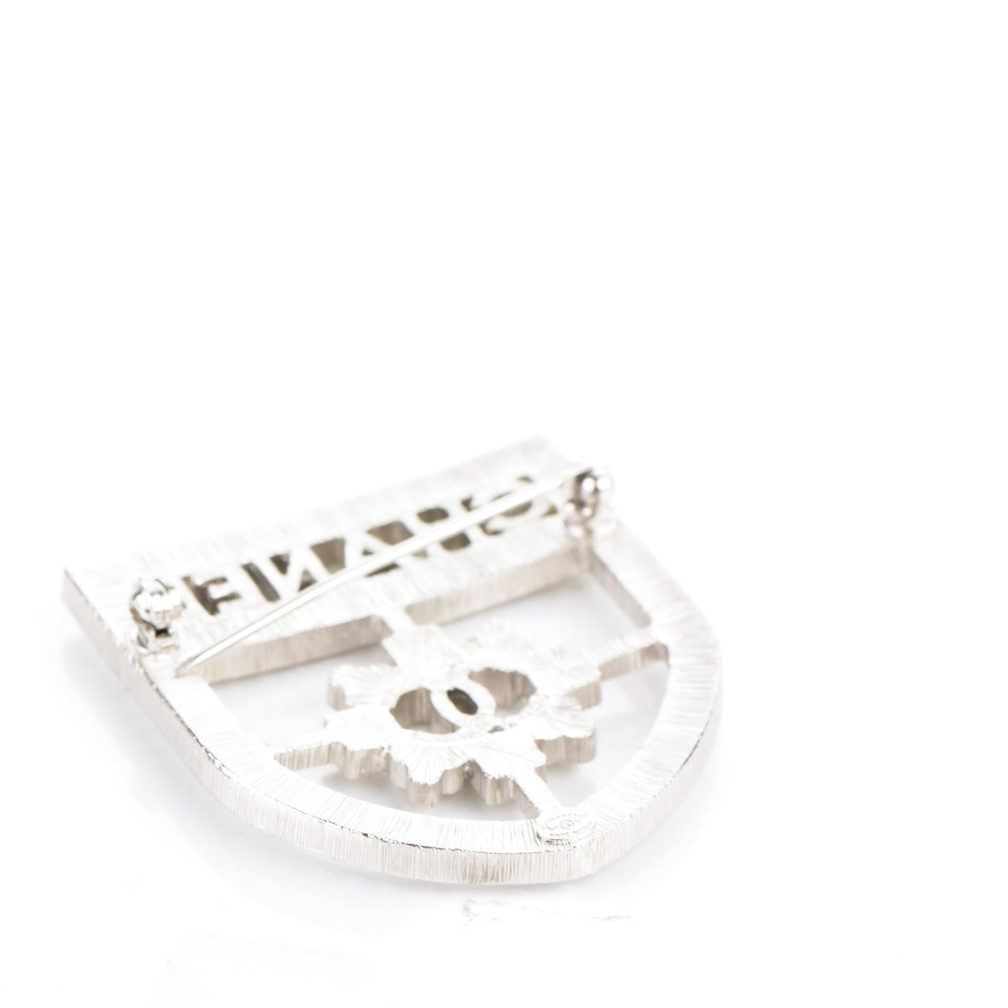 Swarovski Baguette Crystal CC Shield Brooch Silver