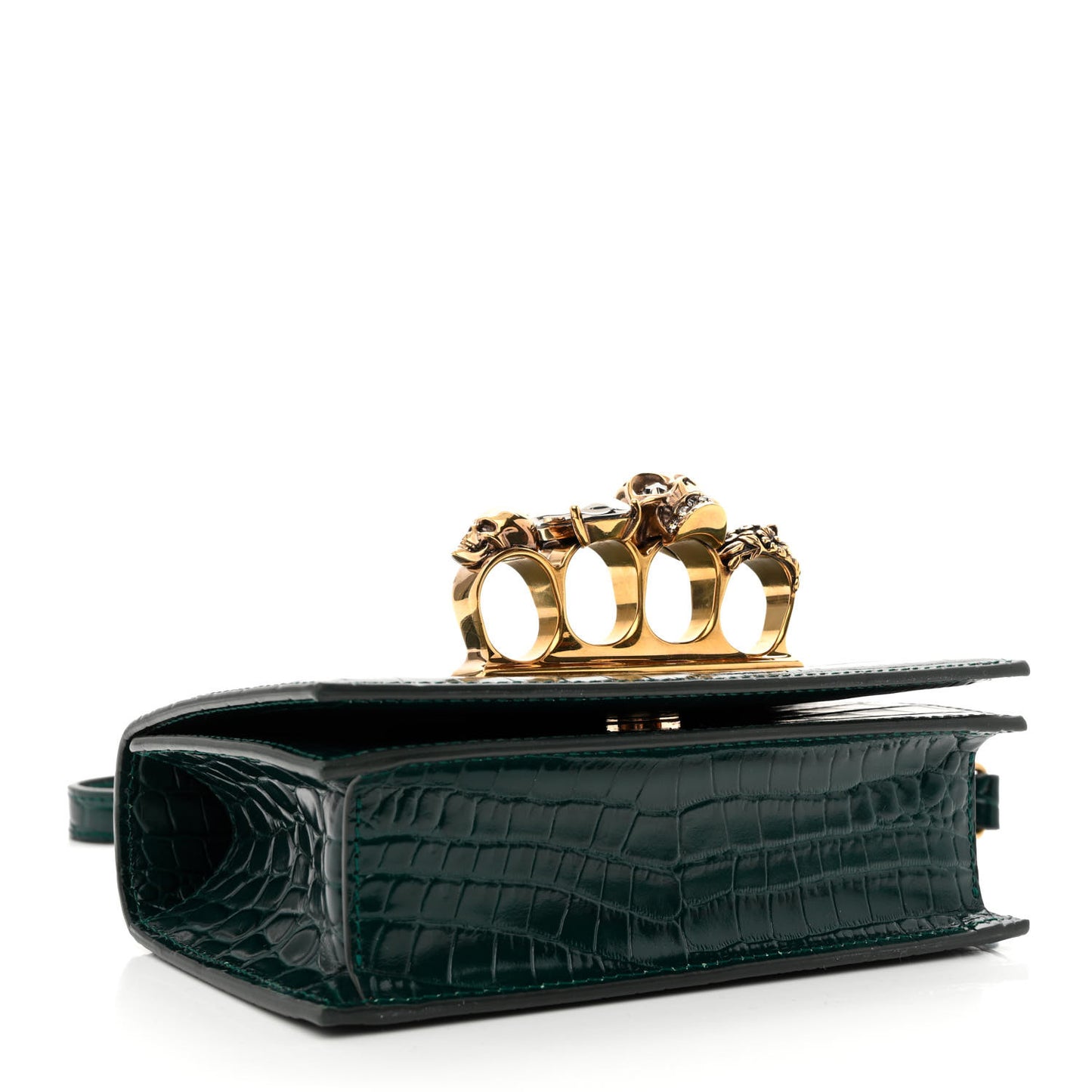 Shiny Crocodile Embossed Jeweled Satchel Emerald