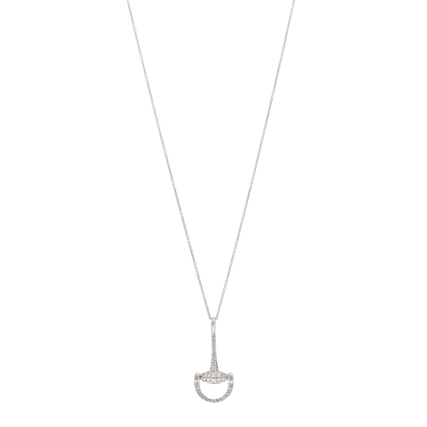 18K White Gold Diamond Stirrup Pendant Necklace
