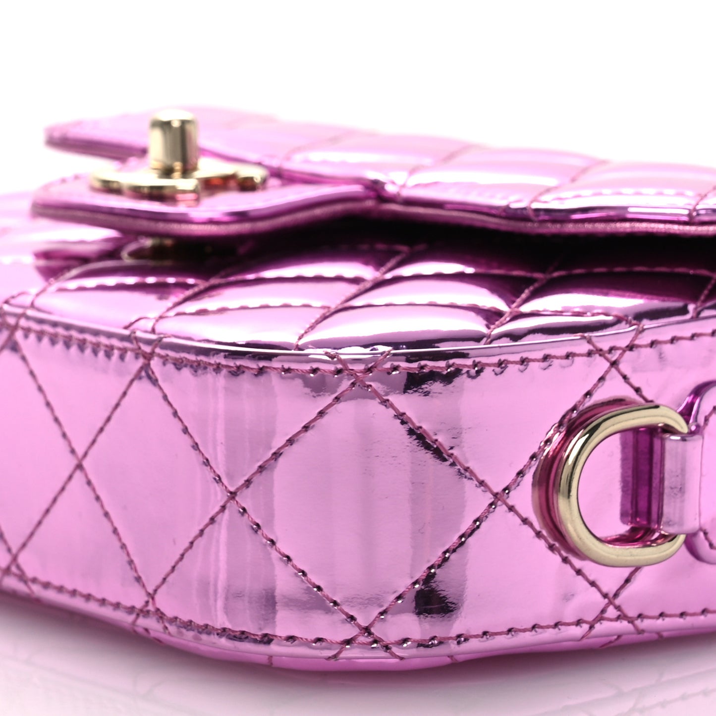 Mirror Calfskin Metallic Lambskin Quilted Hollywood Boulevard Mini Flap With Star Coin Purse Pink