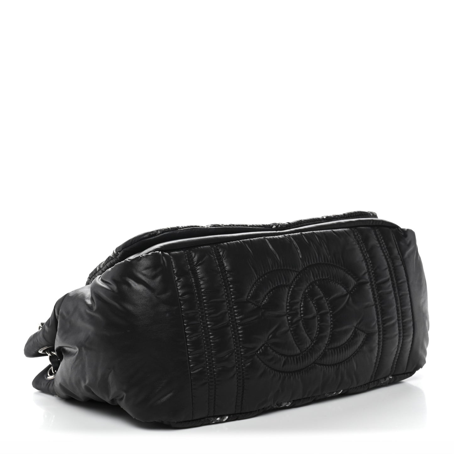Nylon Quilted Tweed Stitch Bubble Accordion Flap Black