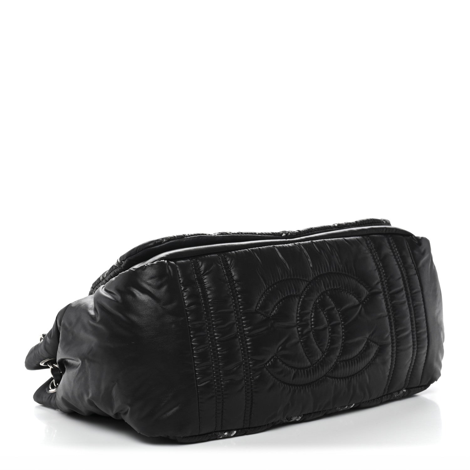 Chanel Nylon Quilted Tweed Stitch Bubble Accordion Flap Black 4 of 13