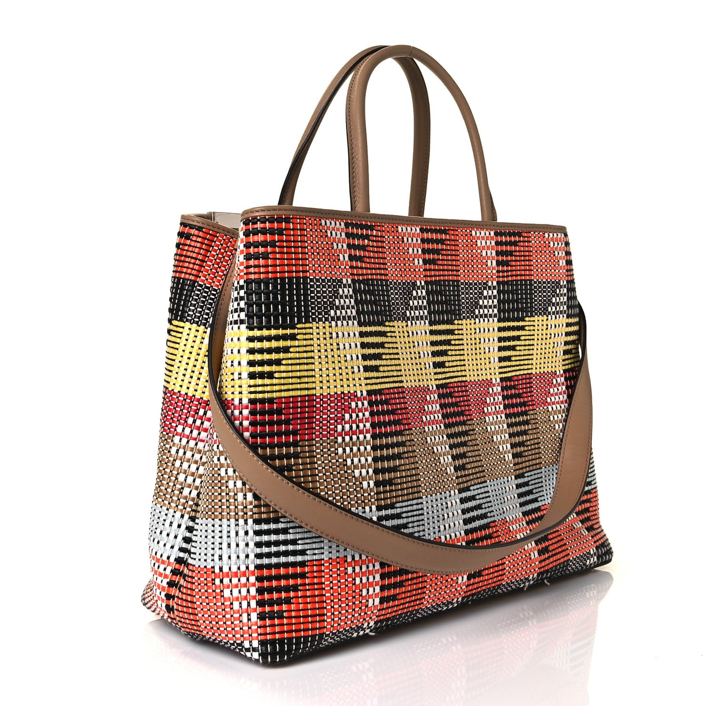 Woven Raffia Vitello Regular 2Jours Tote Multicolor