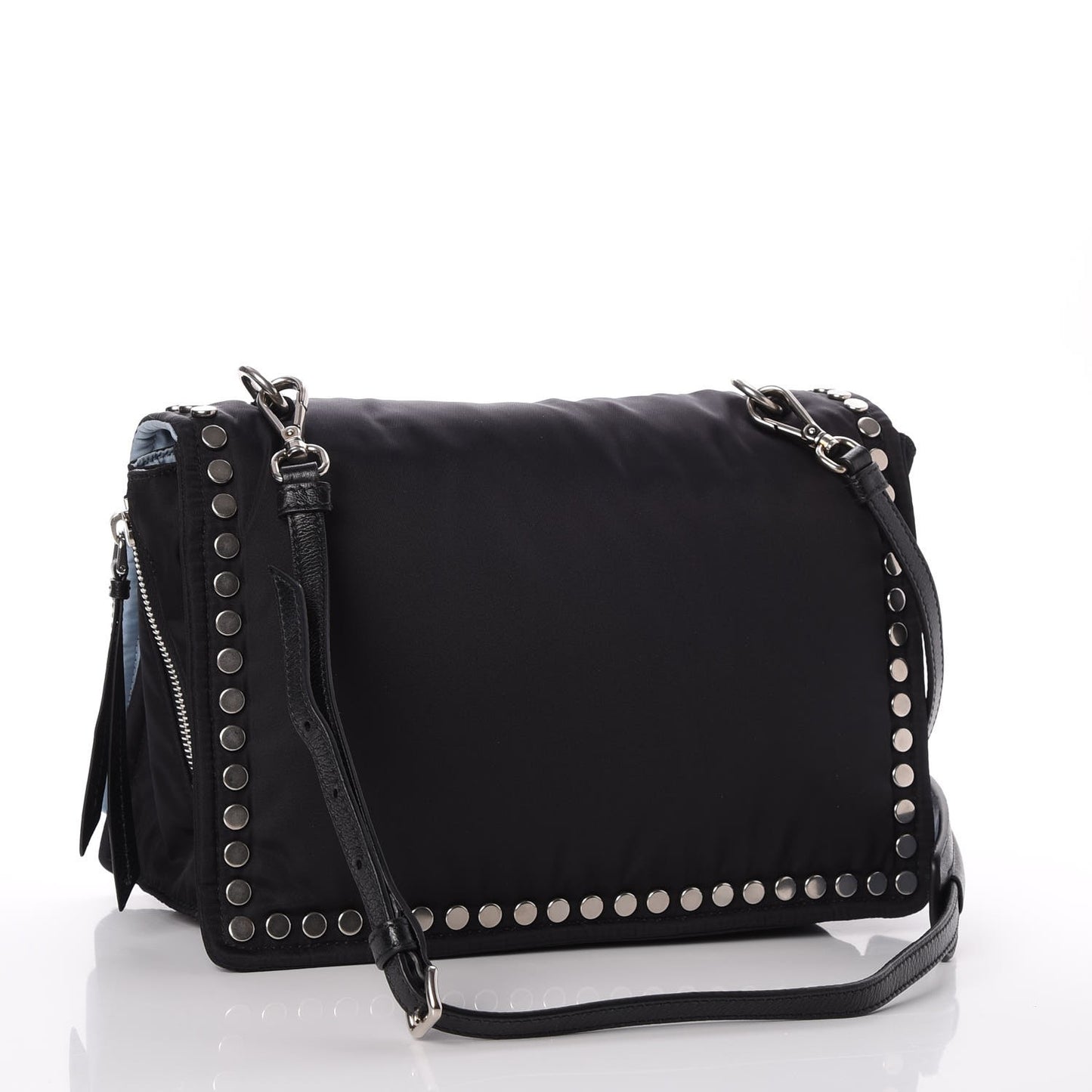 Nylon Tessuto Studded Small Etiquette Bag Black Astrale
