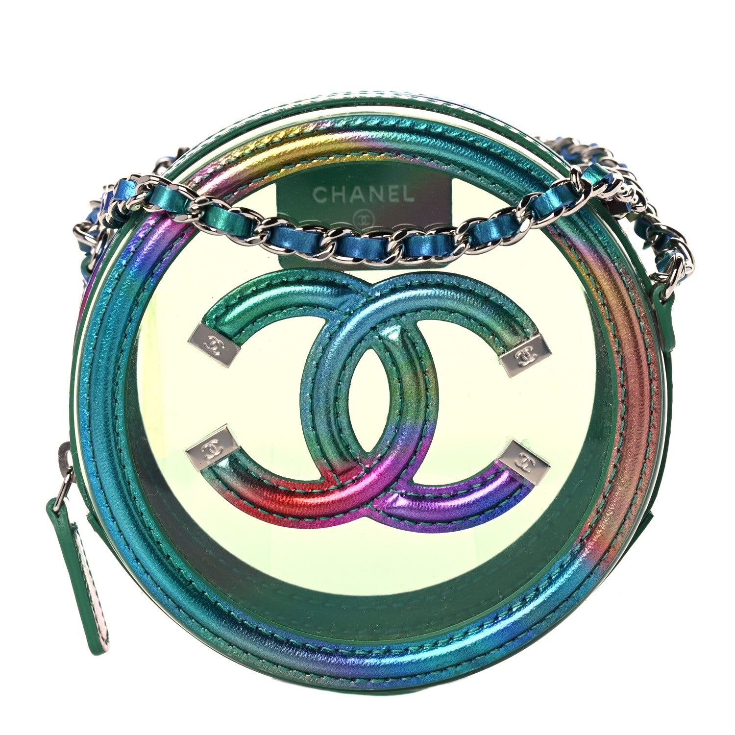 Chanel PVC Calfskin Lambskin Quilted Round Filigree Clutch With Chain Green 1 of 9
