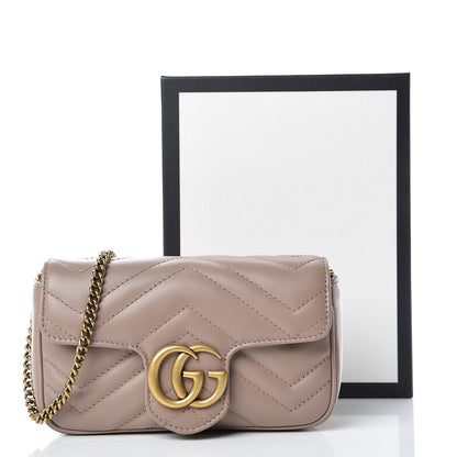 Gucci Calfskin Matelasse Super Mini GG Marmont Shoulder Bag Porcelain Rose 10 of 10